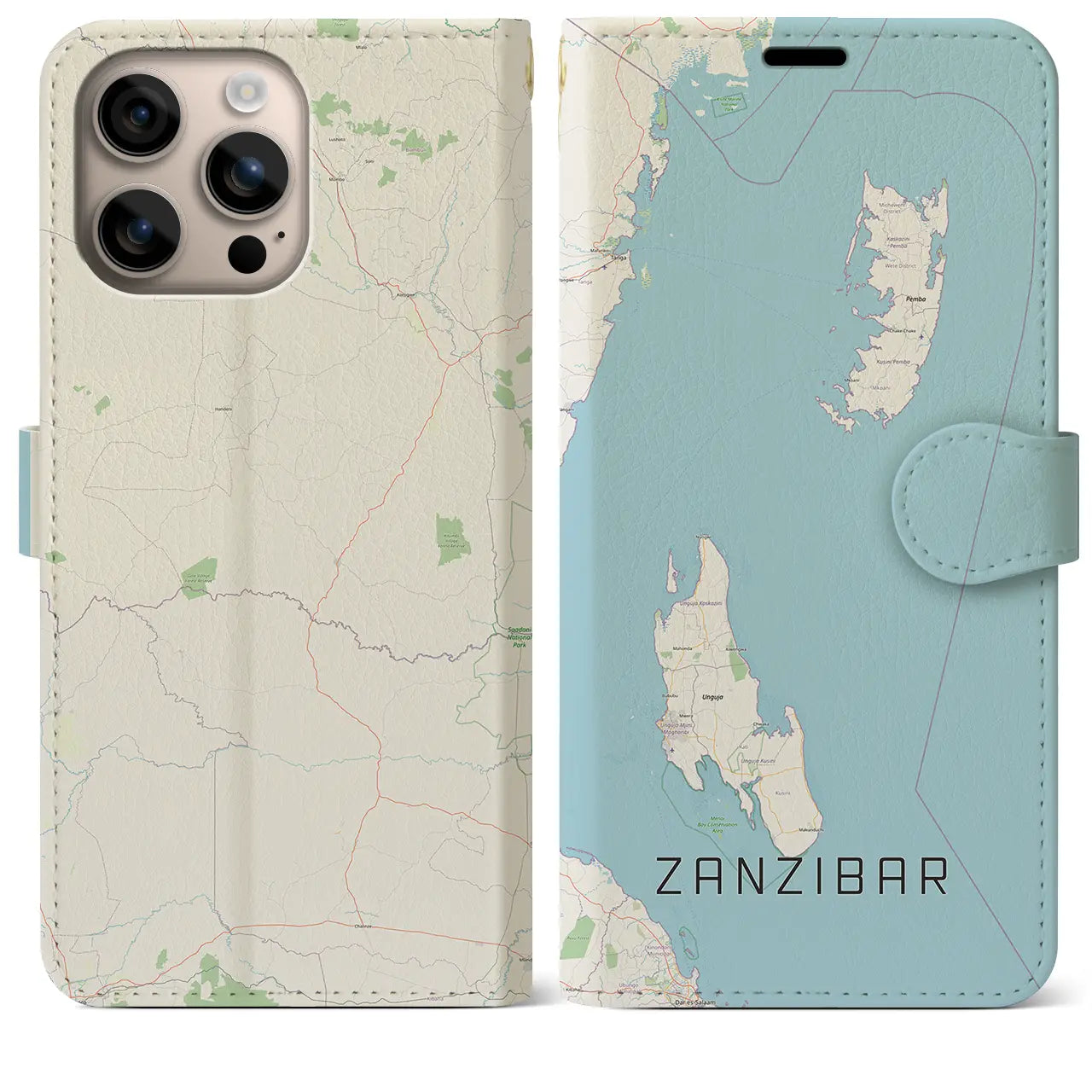 【ザンジバル(タンザニア)】地図柄iPhoneケース(手帳タイプ)ナチュラル・iPhone 16 Plus 用