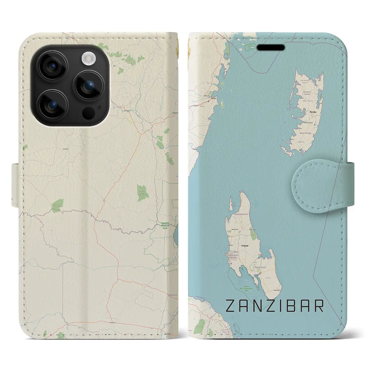 【ザンジバル(タンザニア)】地図柄iPhoneケース(手帳タイプ)ナチュラル・iPhone 16 用