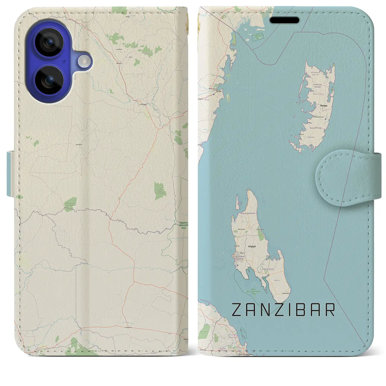 【ザンジバル(タンザニア)】地図柄iPhoneケース(手帳タイプ)ナチュラル・iPhone 16 Pro Max 用