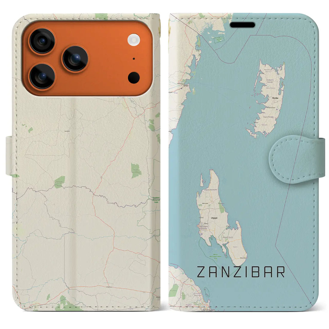 【ザンジバル(タンザニア)】地図柄iPhoneケース(手帳タイプ)ナチュラル・iPhone 17 Pro Max 用