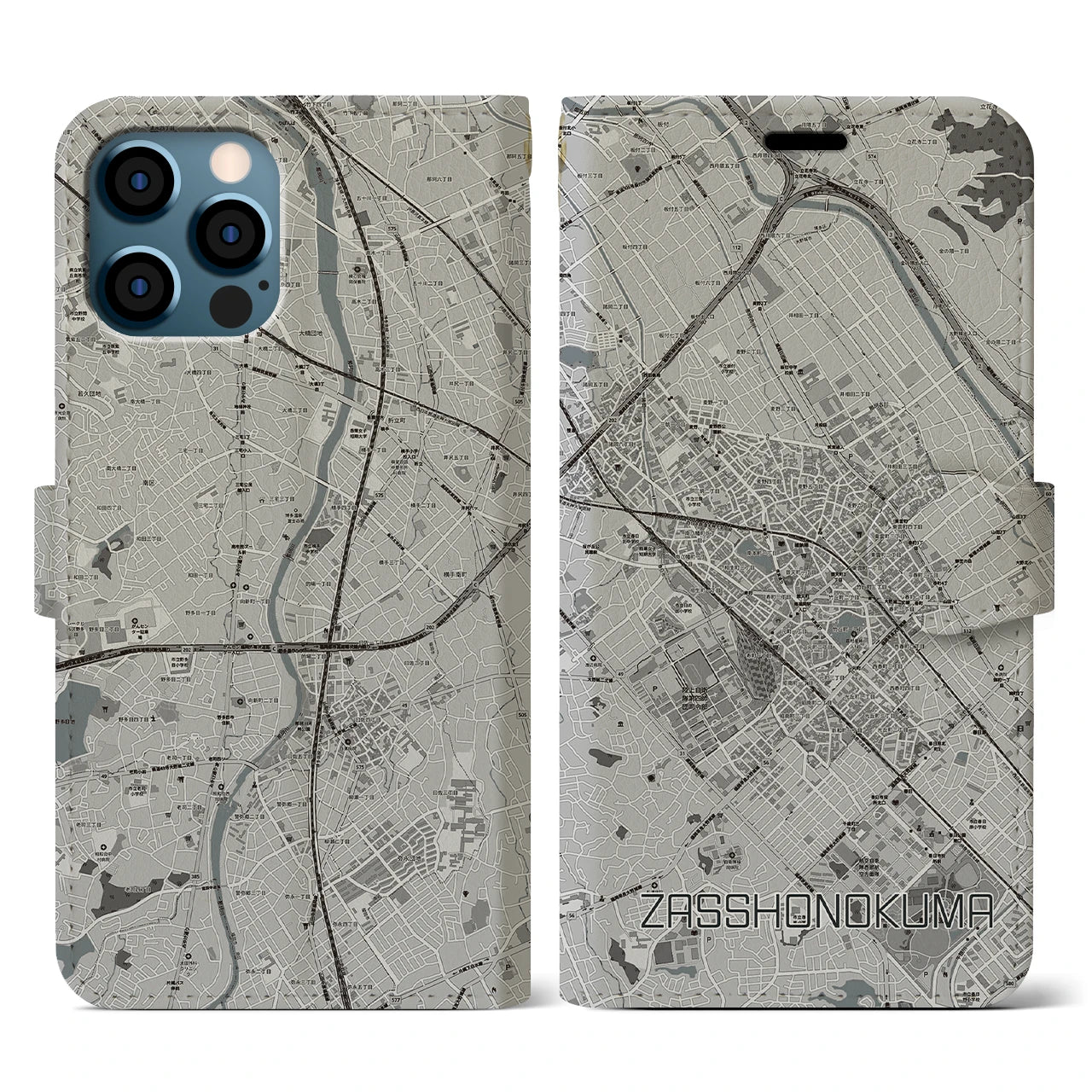 【雑餉隈(福岡県)】地図柄iPhoneケース(手帳タイプ)