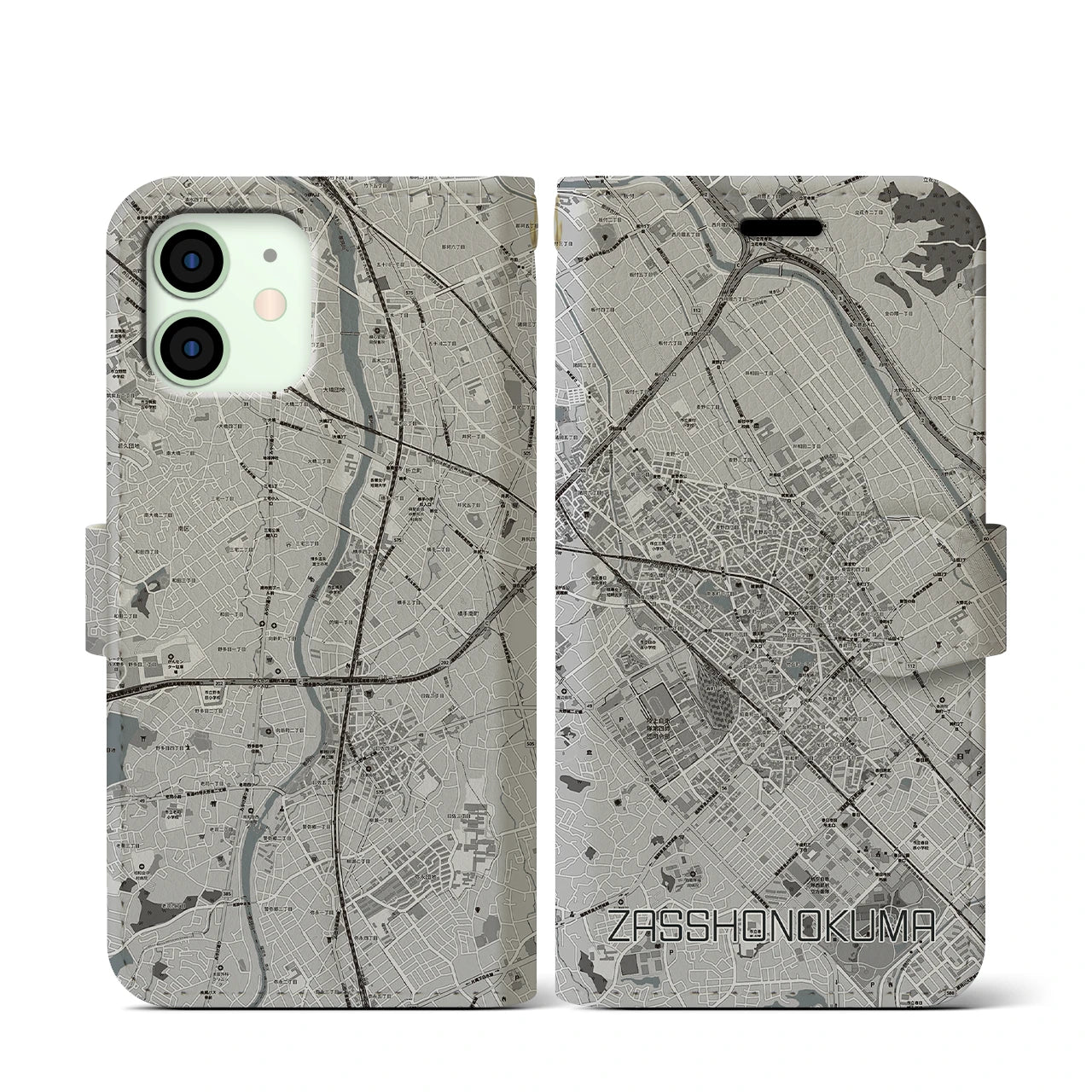 【雑餉隈(福岡県)】地図柄iPhoneケース(手帳タイプ)