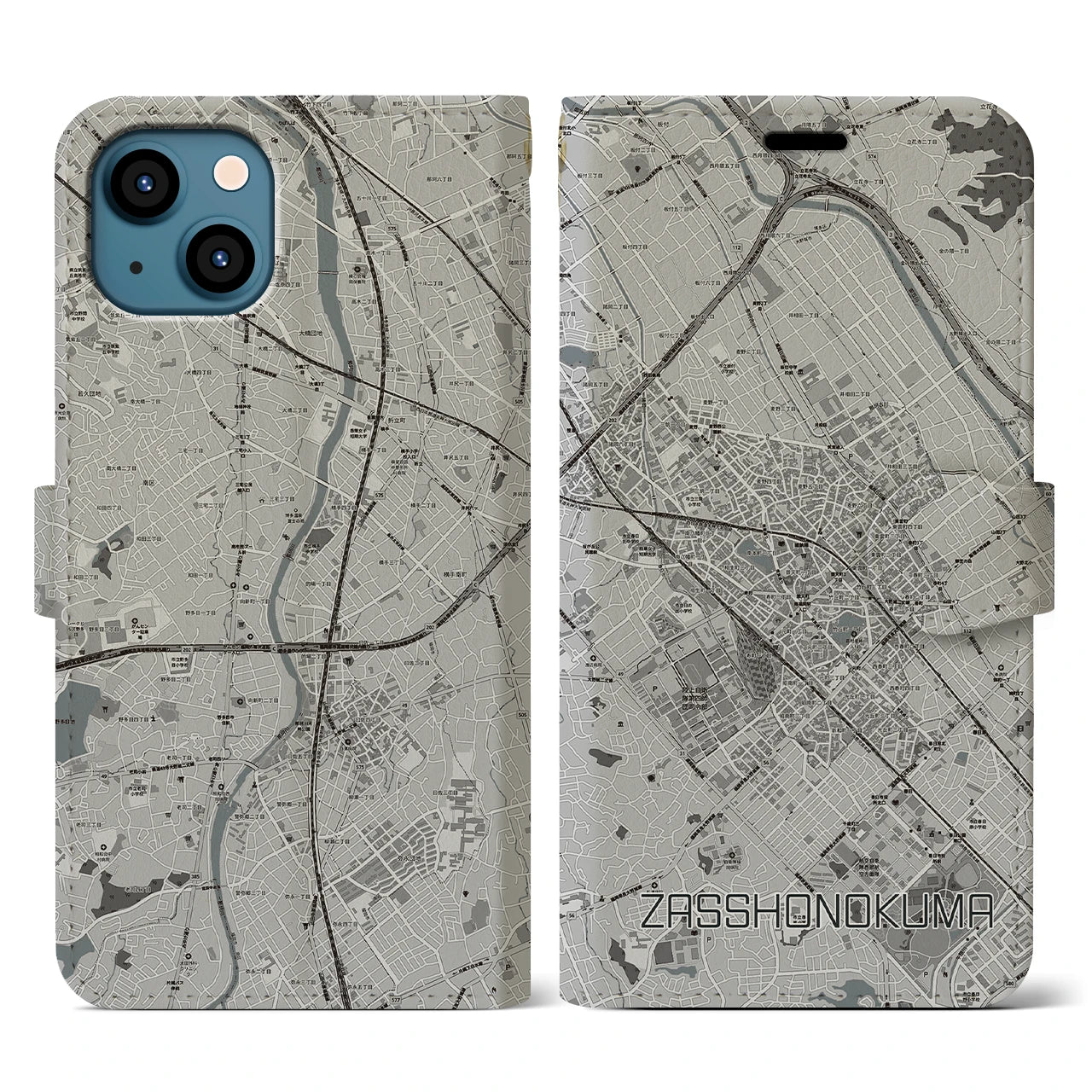 【雑餉隈(福岡県)】地図柄iPhoneケース(手帳タイプ)