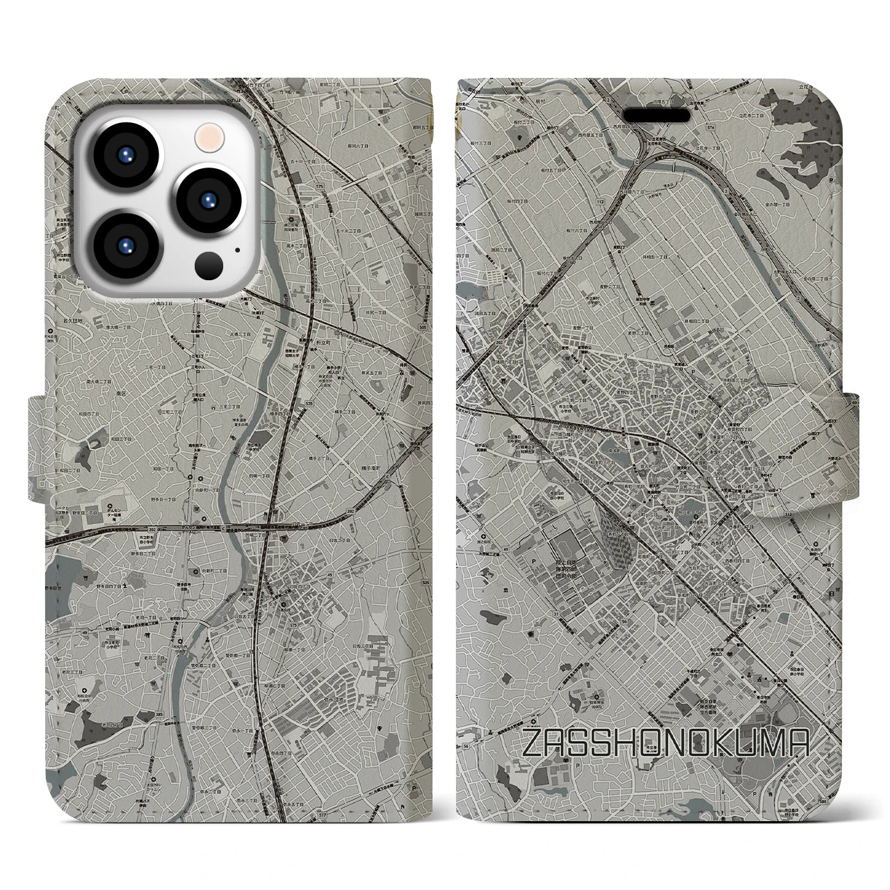 【雑餉隈(福岡県)】地図柄iPhoneケース(手帳タイプ)