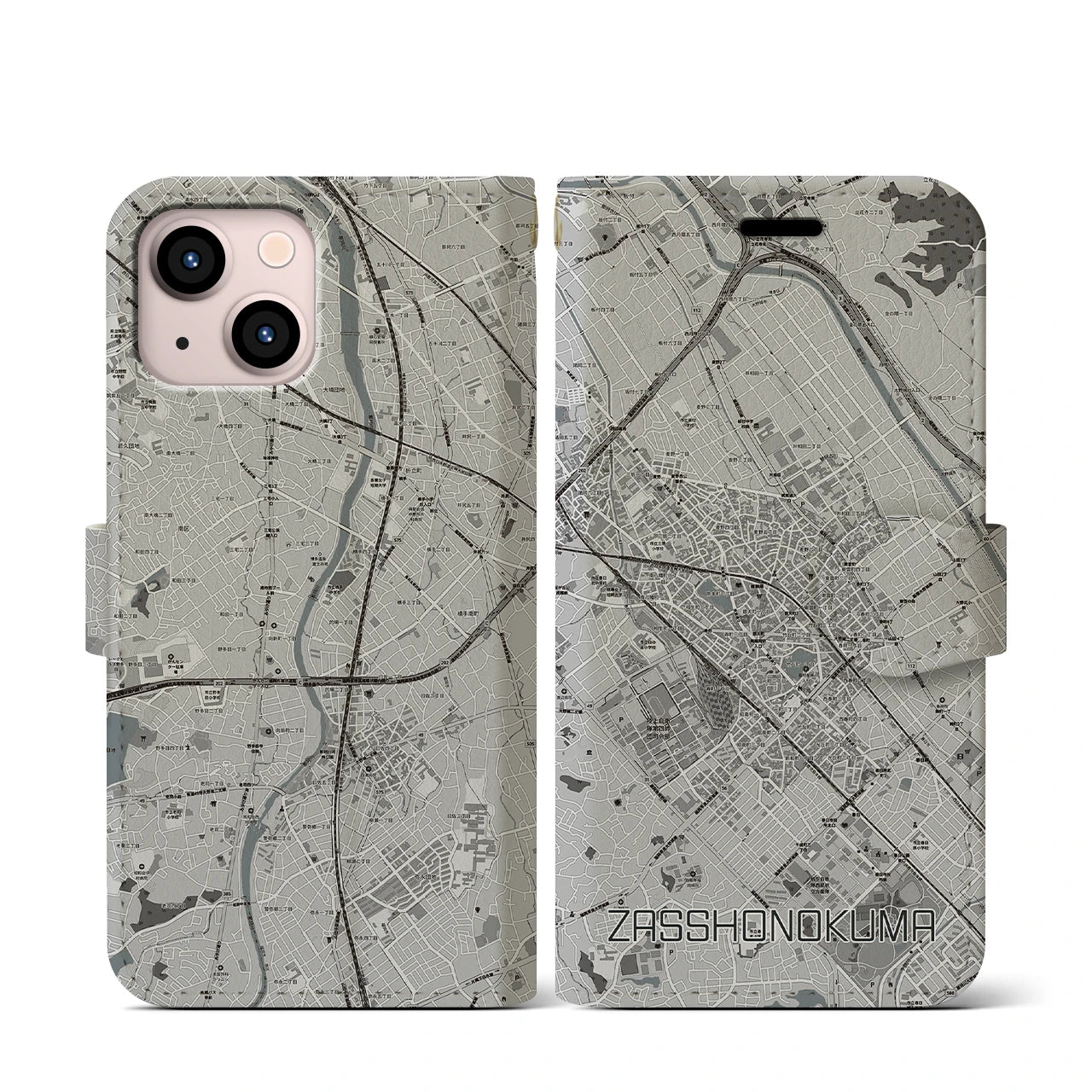 【雑餉隈(福岡県)】地図柄iPhoneケース(手帳タイプ)