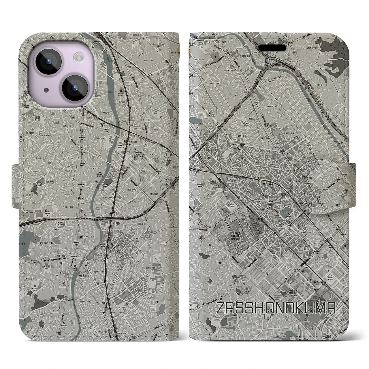 【雑餉隈(福岡県)】地図柄iPhoneケース(手帳タイプ)