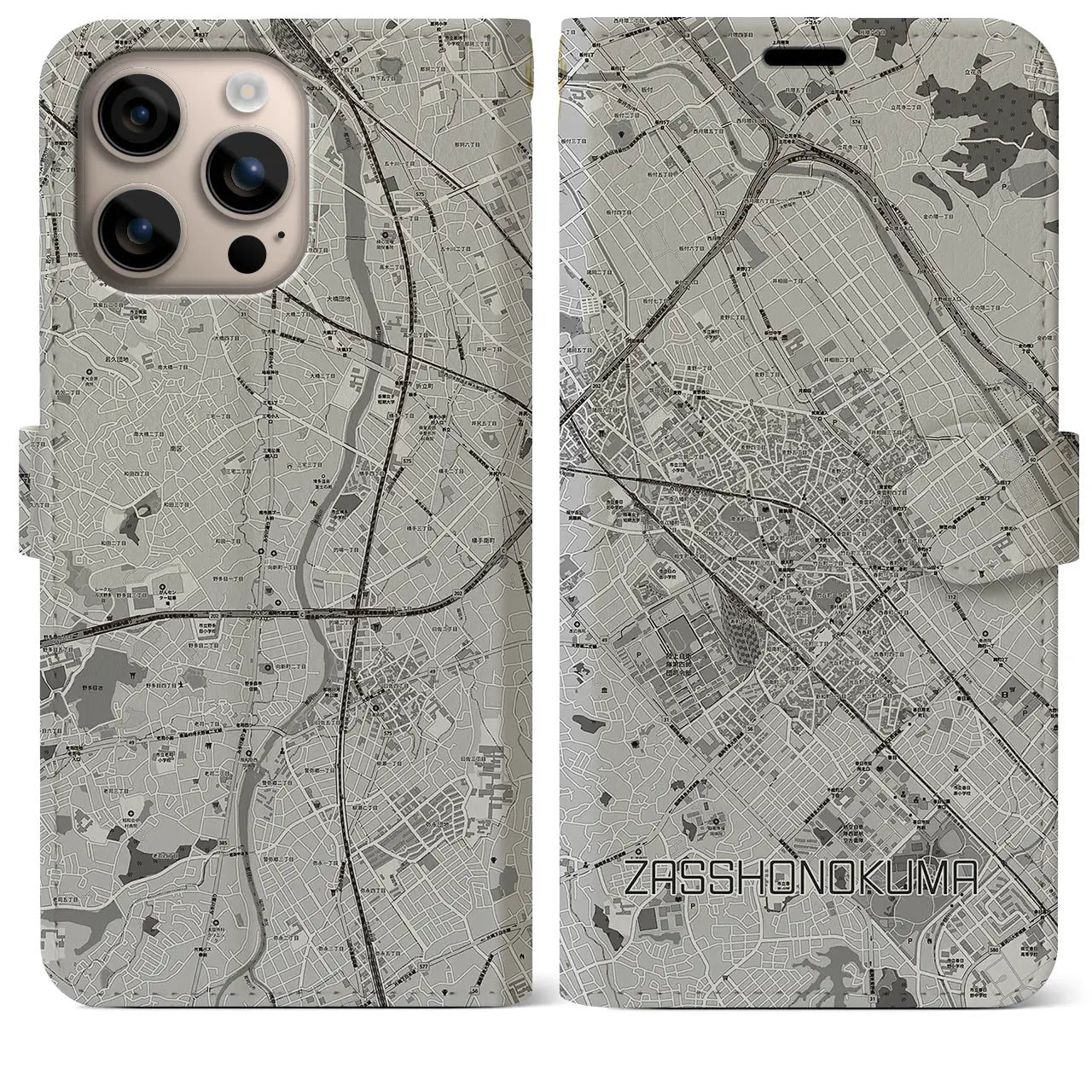 【雑餉隈(福岡県)】地図柄iPhoneケース(手帳タイプ)