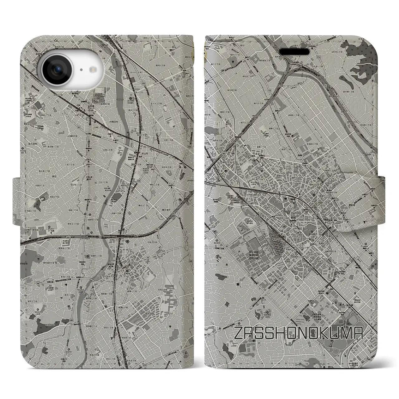 【雑餉隈(福岡県)】地図柄iPhoneケース(手帳タイプ)