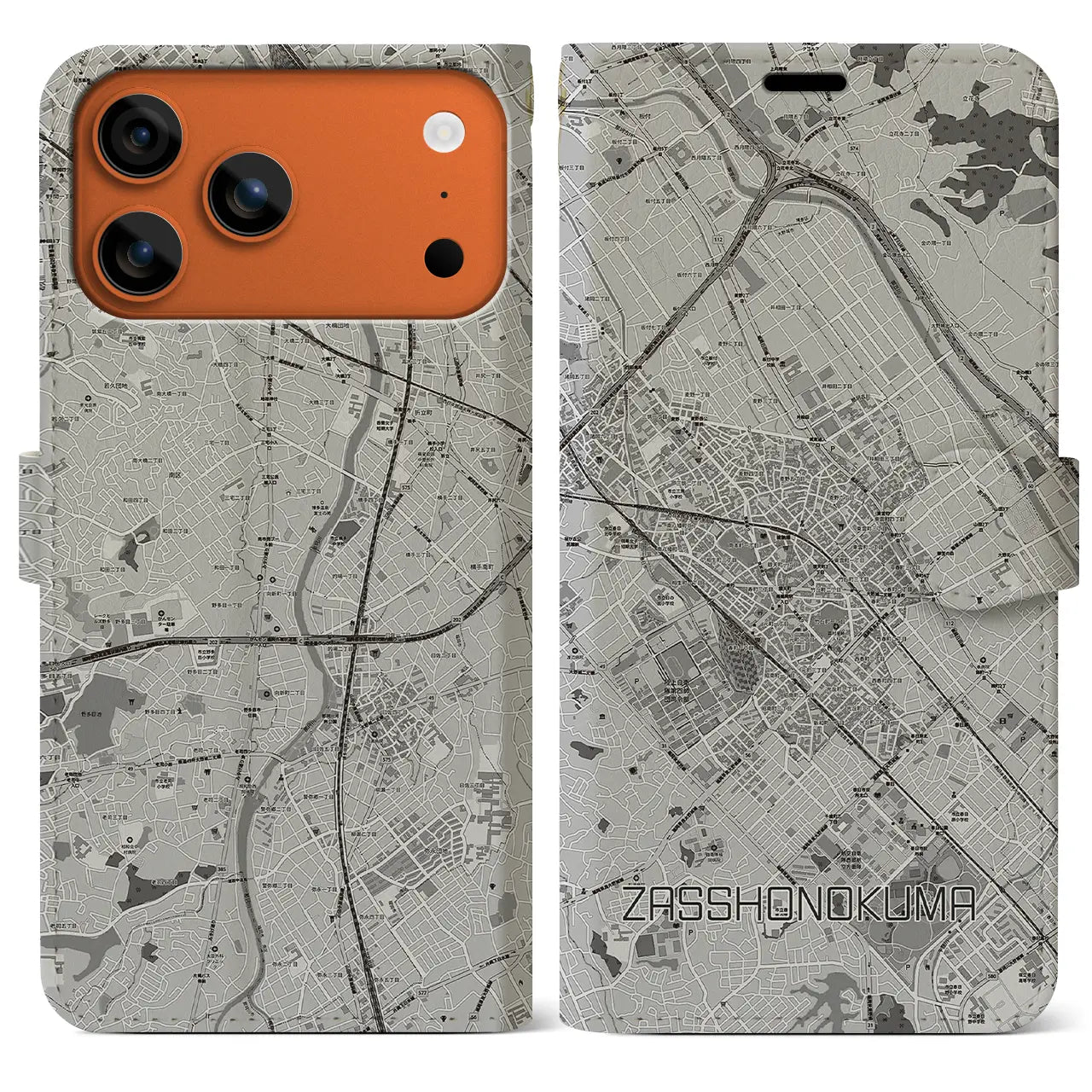 【雑餉隈(福岡県)】地図柄iPhoneケース(手帳タイプ)