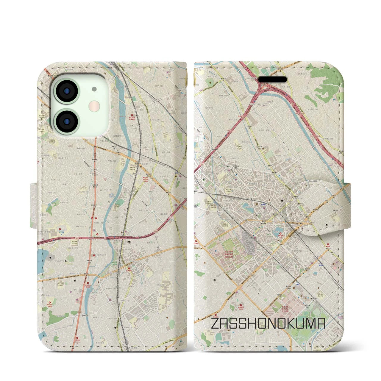 【雑餉隈(福岡県)】地図柄iPhoneケース(手帳タイプ)