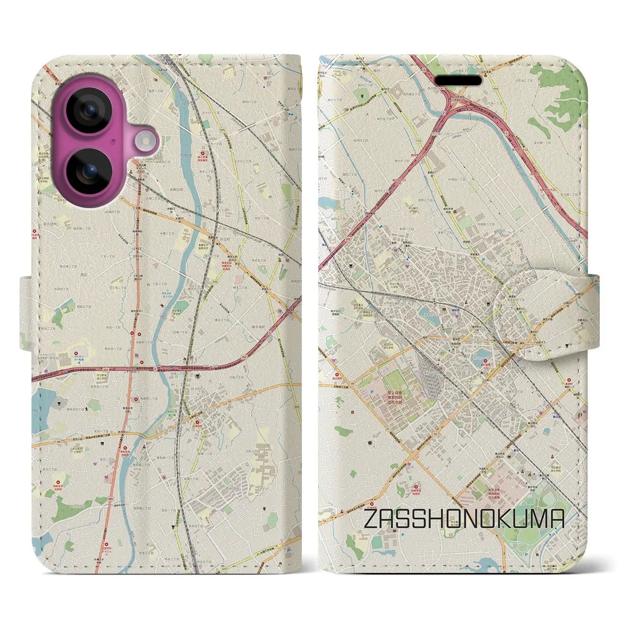 【雑餉隈(福岡県)】地図柄iPhoneケース(手帳タイプ)