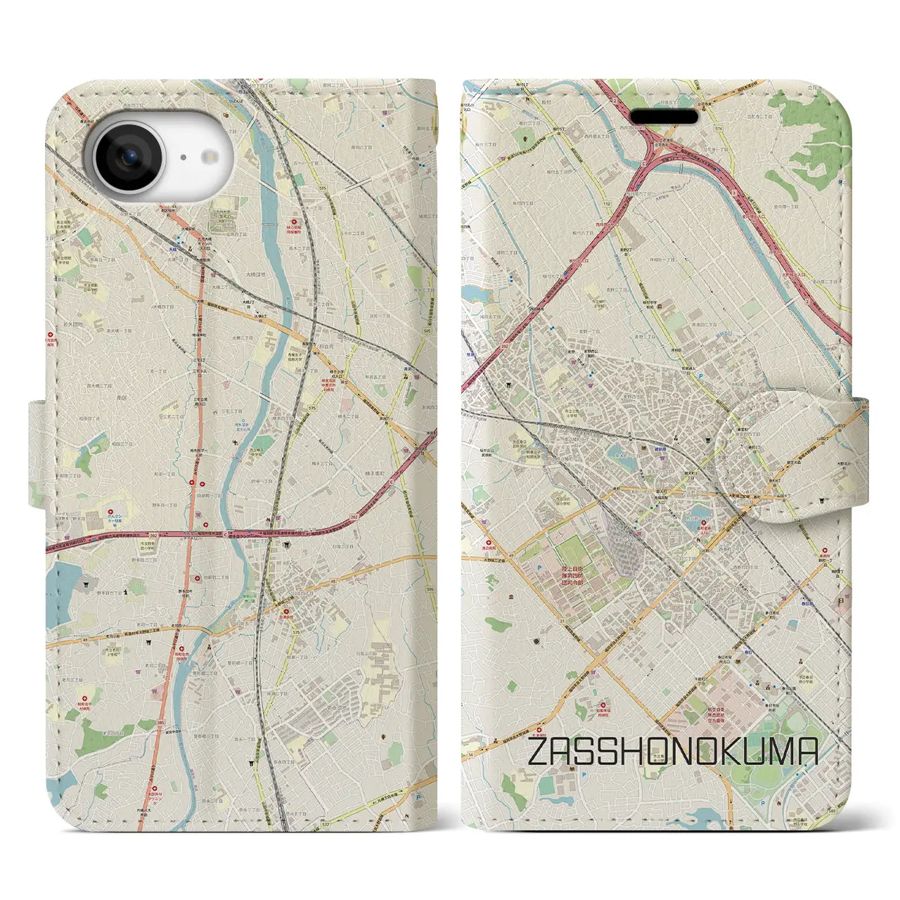 【雑餉隈(福岡県)】地図柄iPhoneケース(手帳タイプ)