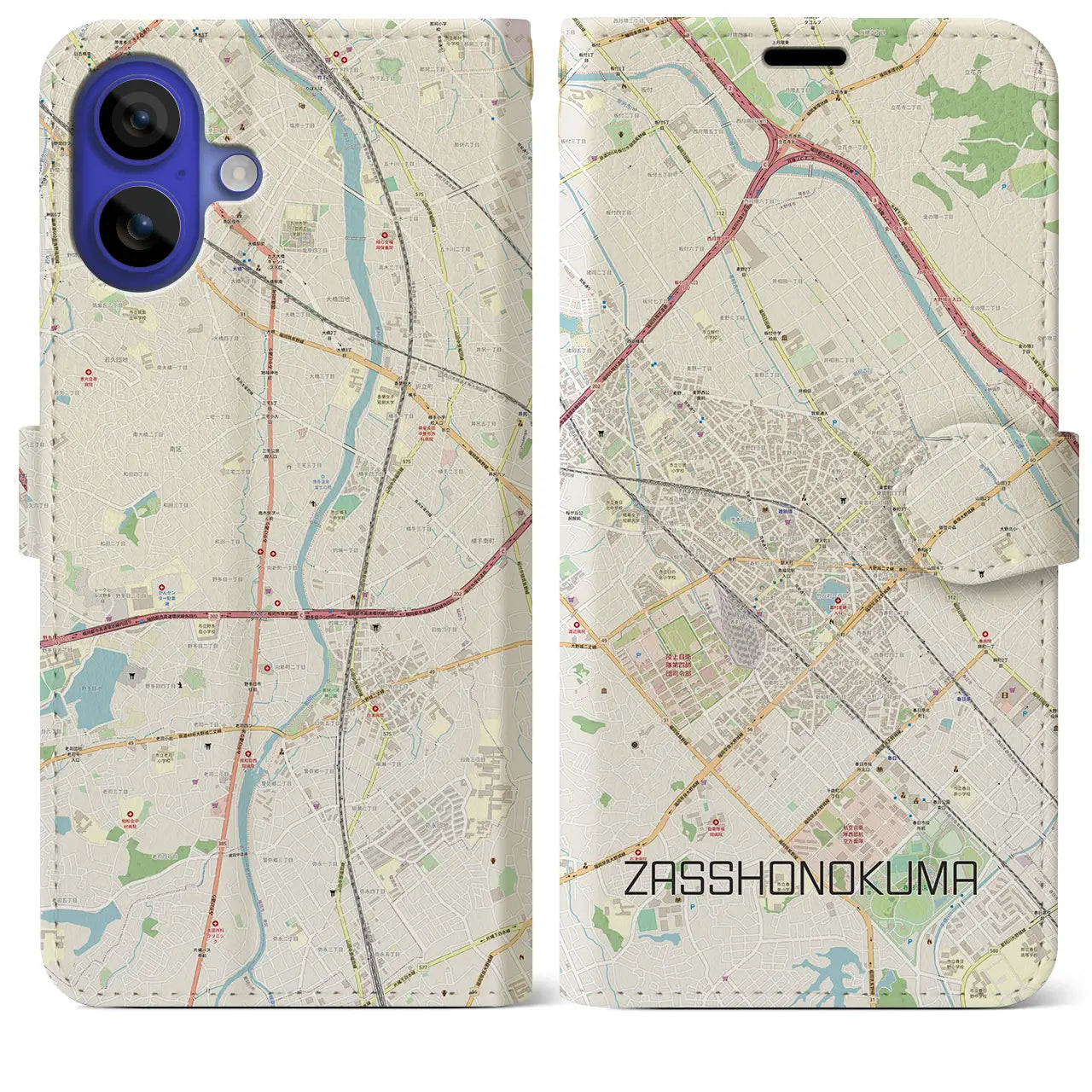 【雑餉隈(福岡県)】地図柄iPhoneケース(手帳タイプ)ナチュラル・iPhone 16 Pro Max 用