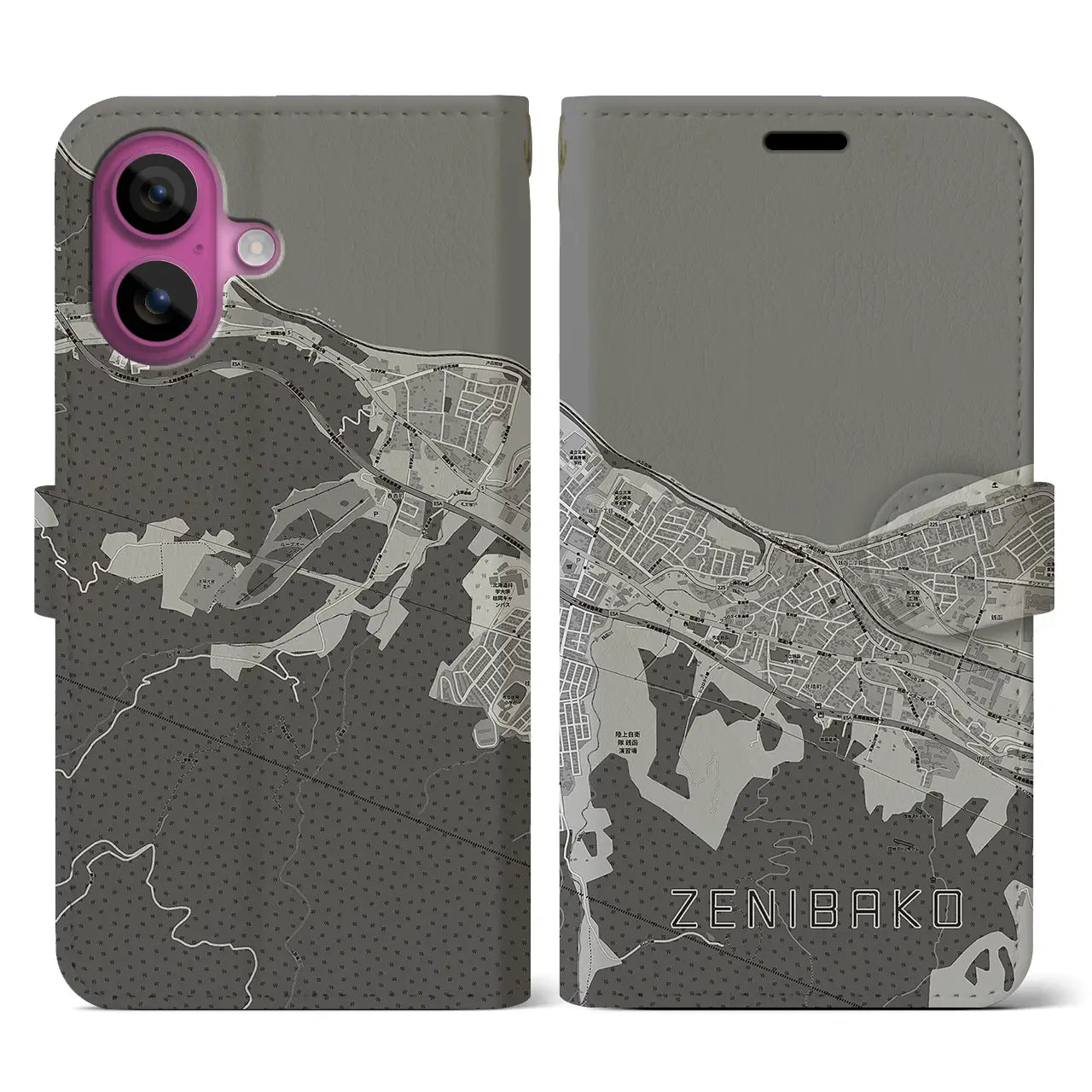 【銭函(北海道)】地図柄iPhoneケース(手帳タイプ)モノトーン・iPhone 16 Pro 用