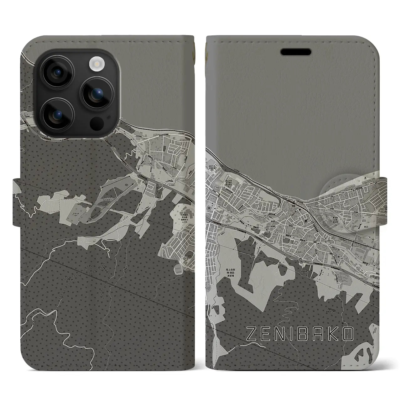 【銭函(北海道)】地図柄iPhoneケース(手帳タイプ)モノトーン・iPhone 16 用