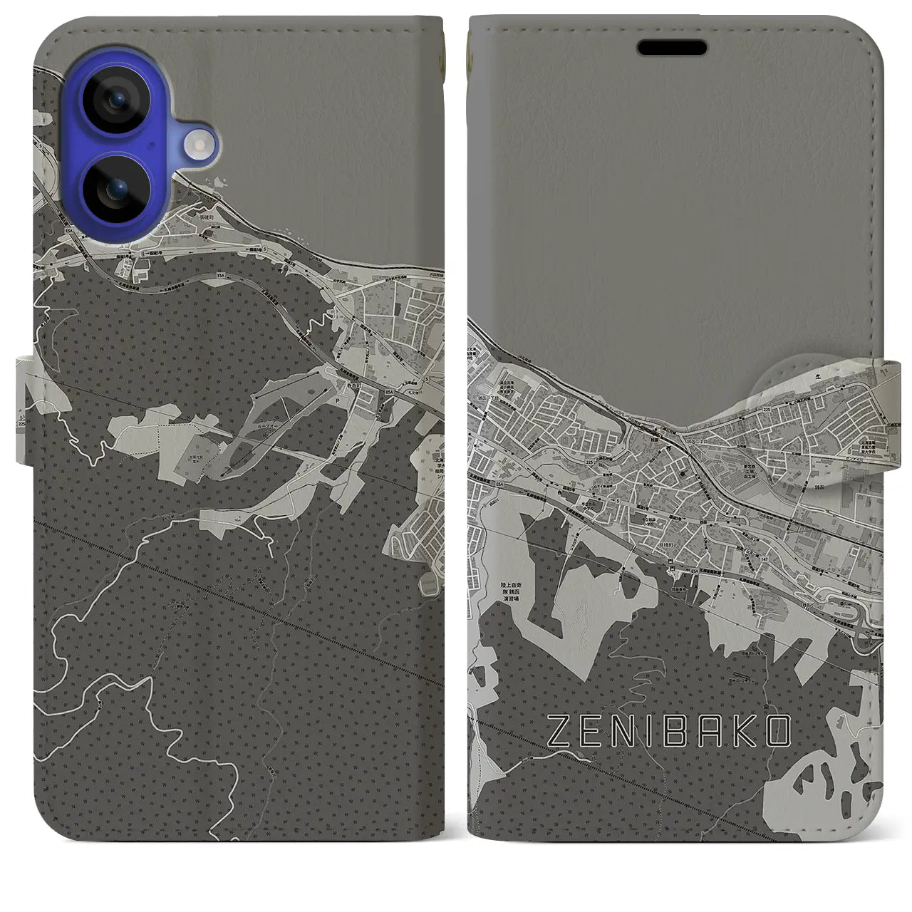 【銭函(北海道)】地図柄iPhoneケース(手帳タイプ)モノトーン・iPhone 16 Pro Max 用