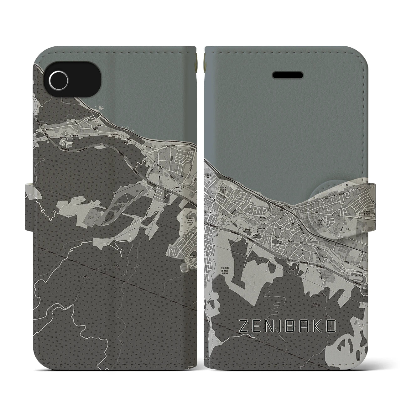 【銭函(北海道)】地図柄iPhoneケース(手帳タイプ)モノトーン・iPhone SE(第3 / 第2世代) / 8 / 7 / 6s / 6 用