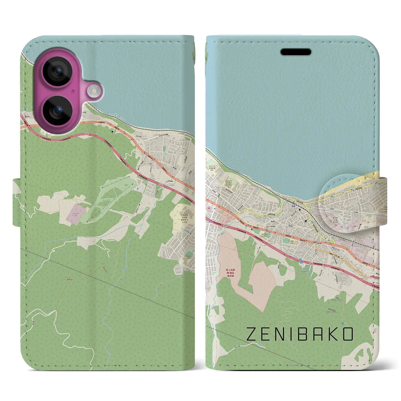 【銭函(北海道)】地図柄iPhoneケース(手帳タイプ)ナチュラル・iPhone 16 Pro 用