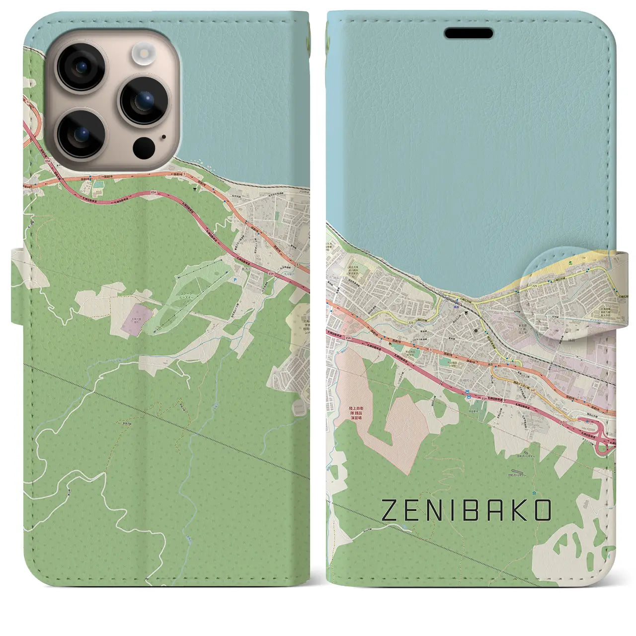 【銭函(北海道)】地図柄iPhoneケース(手帳タイプ)ナチュラル・iPhone 16 Plus 用