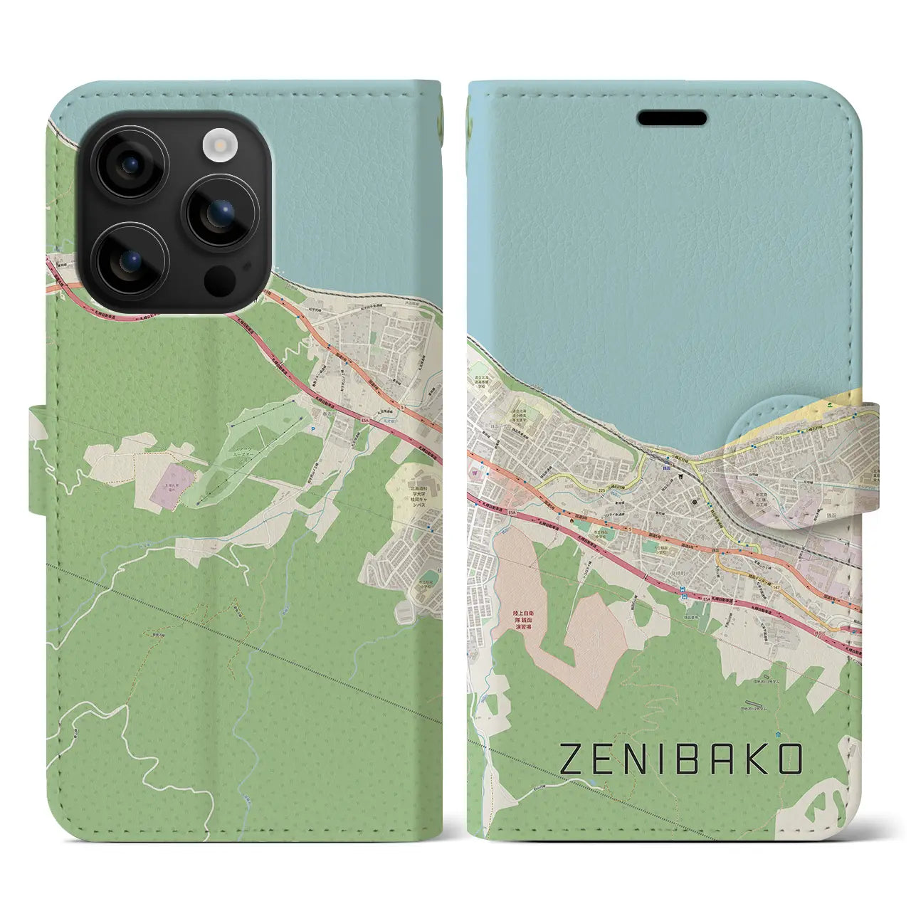 【銭函(北海道)】地図柄iPhoneケース(手帳タイプ)ナチュラル・iPhone 16 用