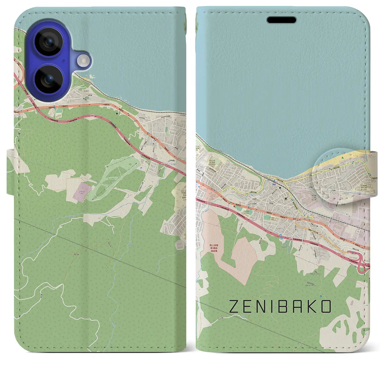 【銭函(北海道)】地図柄iPhoneケース(手帳タイプ)ナチュラル・iPhone 16 Pro Max 用
