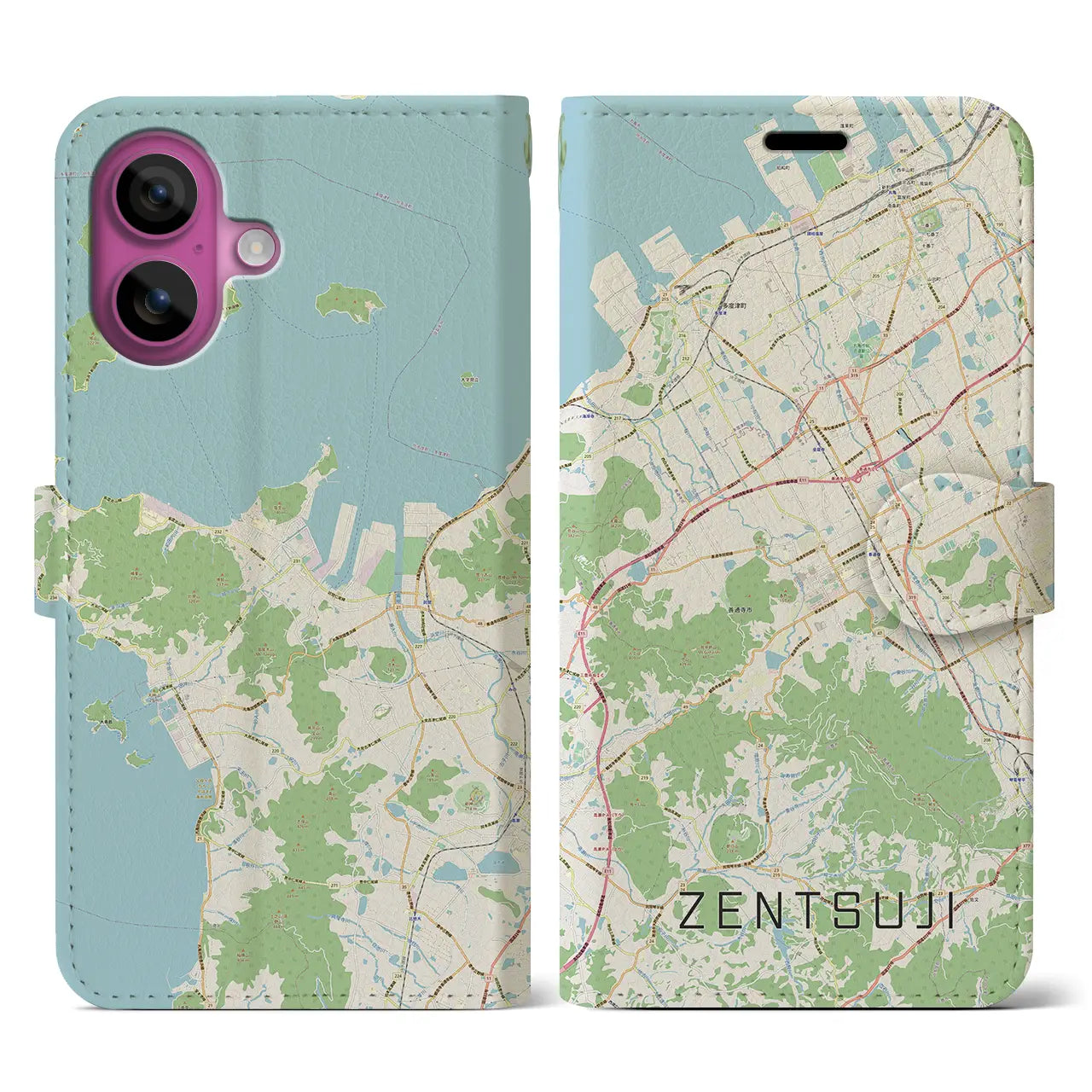 【善通寺(香川県)】地図柄iPhoneケース(手帳タイプ)