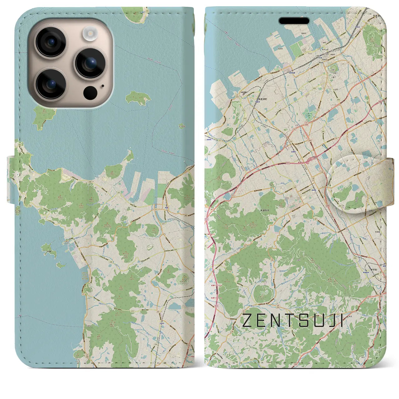 【善通寺(香川県)】地図柄iPhoneケース(手帳タイプ)ナチュラル・iPhone 16 Plus 用
