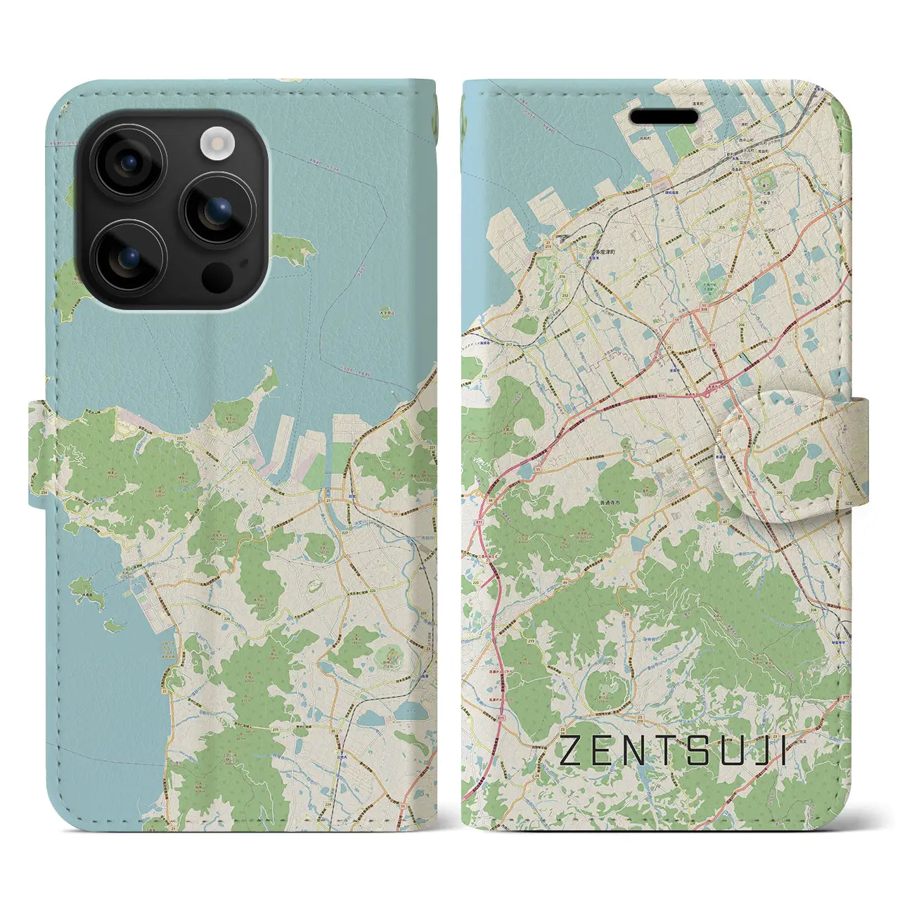 【善通寺(香川県)】地図柄iPhoneケース(手帳タイプ)ナチュラル・iPhone 16 用