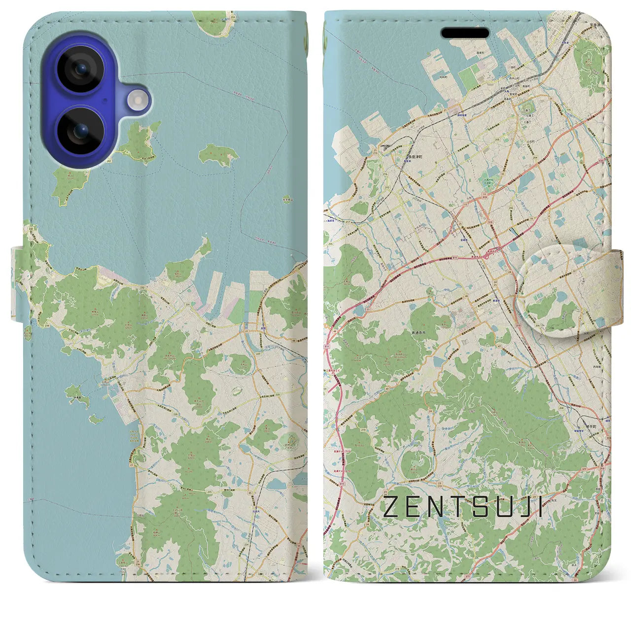 【善通寺(香川県)】地図柄iPhoneケース(手帳タイプ)ナチュラル・iPhone 16 Pro Max 用