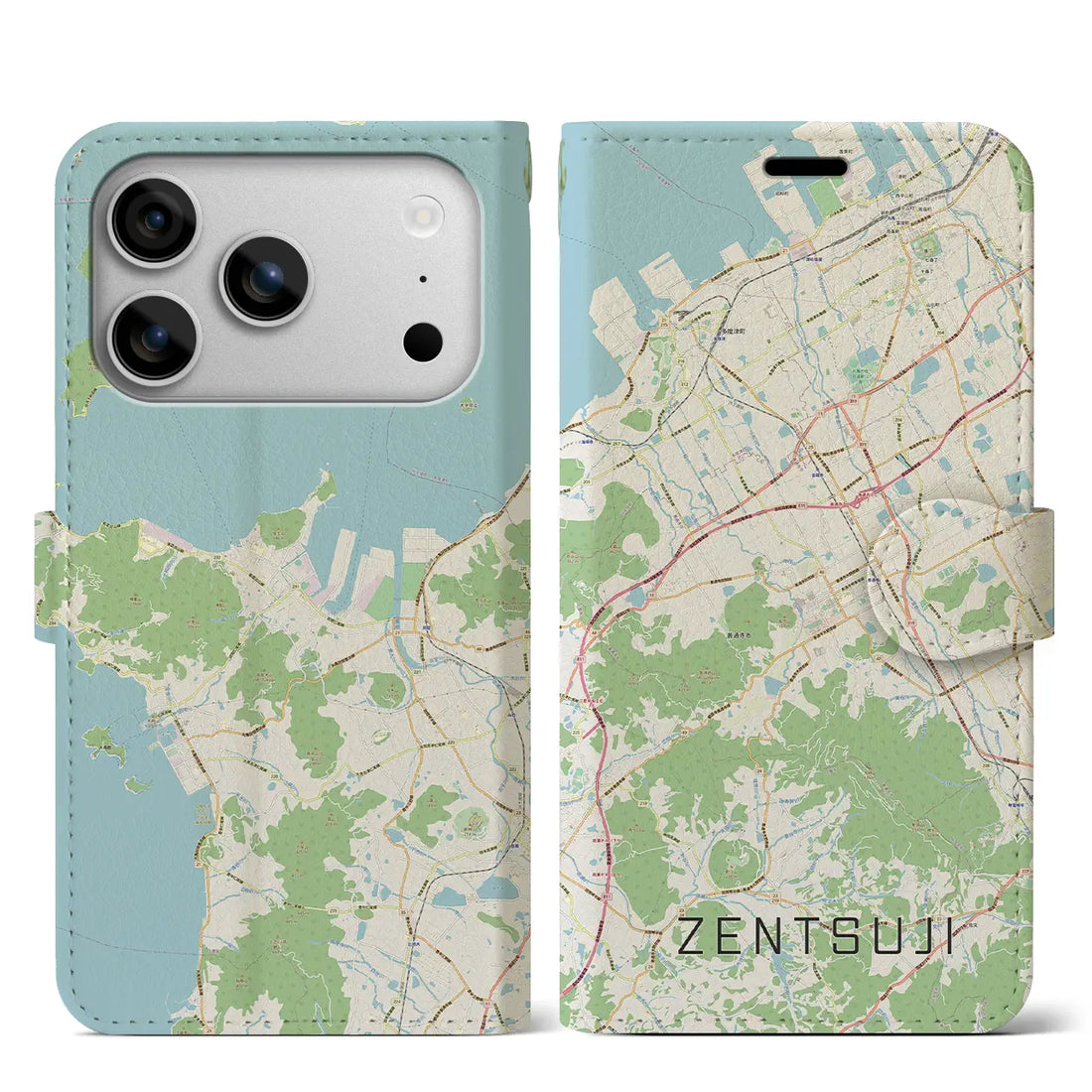 【善通寺(香川県)】地図柄iPhoneケース(手帳タイプ)ナチュラル・iPhone 17 Pro Max 用