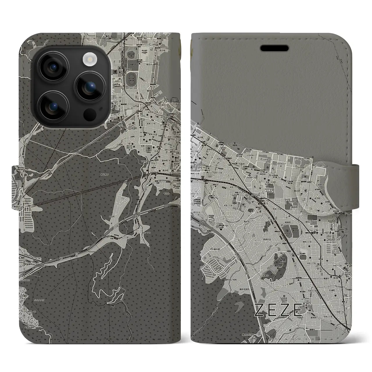【膳所(滋賀県)】地図柄iPhoneケース(手帳タイプ)モノトーン・iPhone 16 用