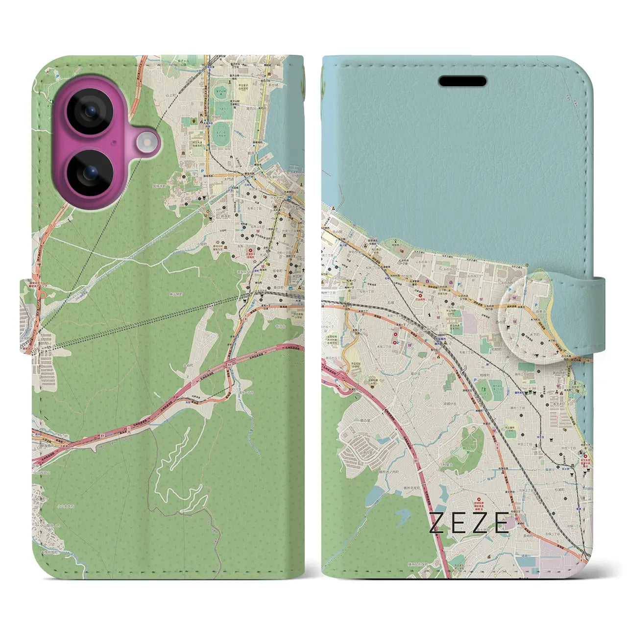 【膳所(滋賀県)】地図柄iPhoneケース(手帳タイプ)ナチュラル・iPhone 16 Pro 用