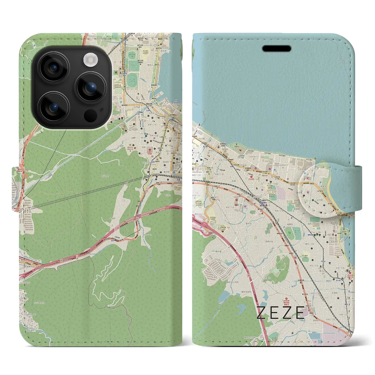 【膳所(滋賀県)】地図柄iPhoneケース(手帳タイプ)ナチュラル・iPhone 16 用