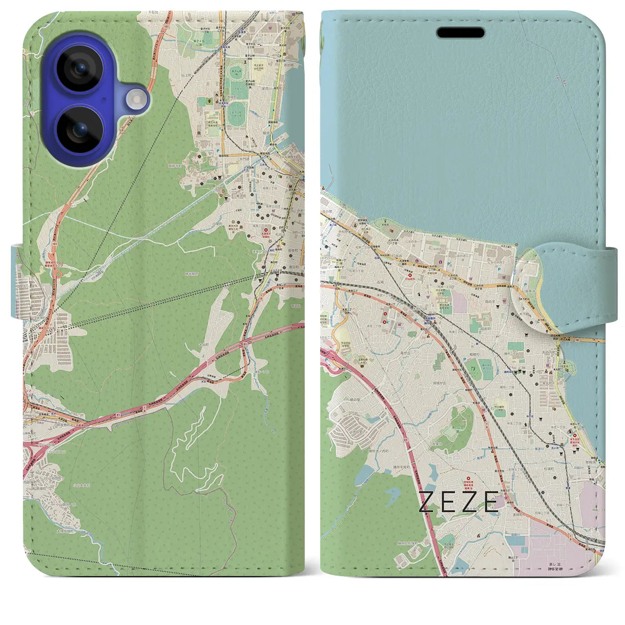 【膳所(滋賀県)】地図柄iPhoneケース(手帳タイプ)ナチュラル・iPhone 16 Pro Max 用