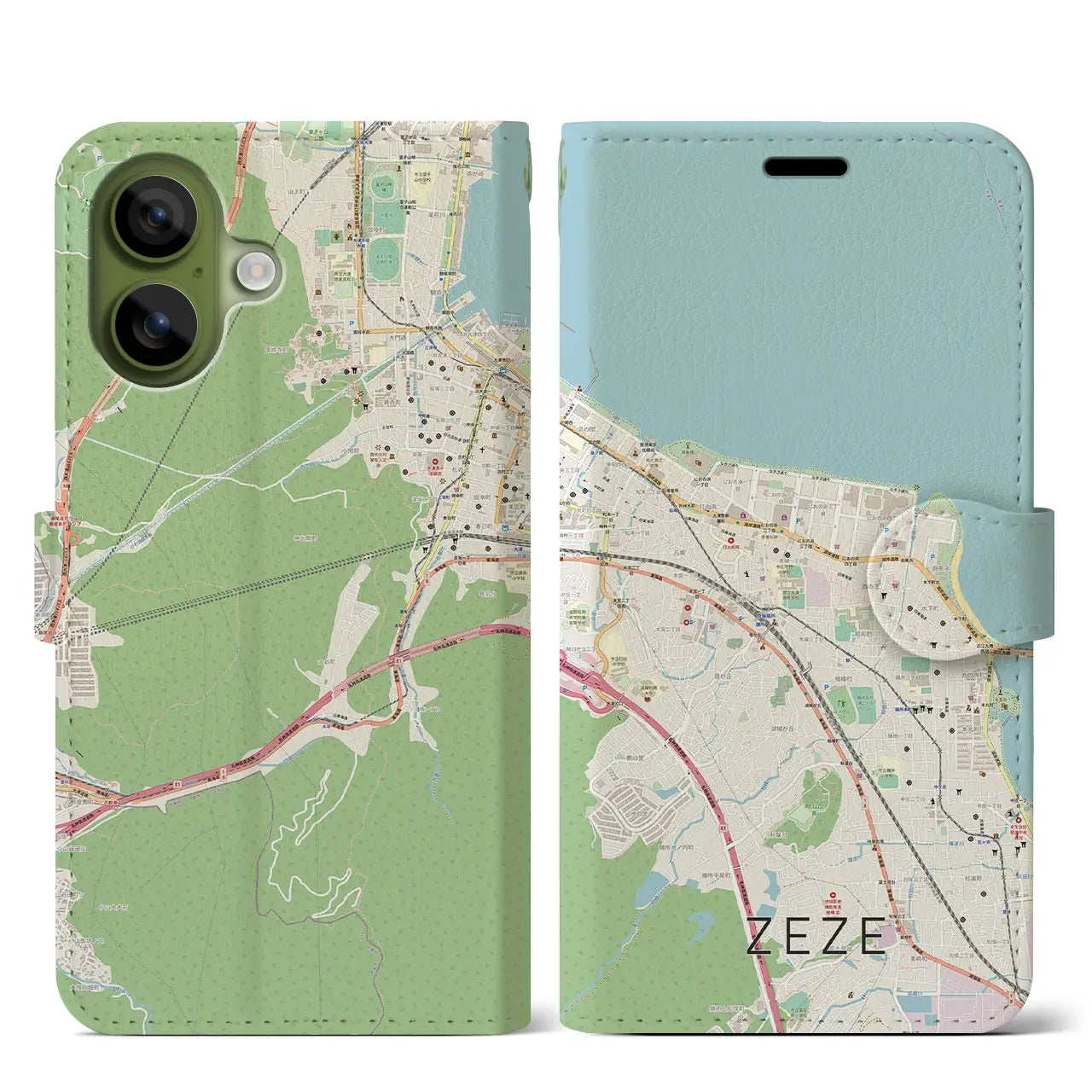 【膳所(滋賀県)】地図柄iPhoneケース(手帳タイプ)ナチュラル・iPhone 17 Pro Max 用
