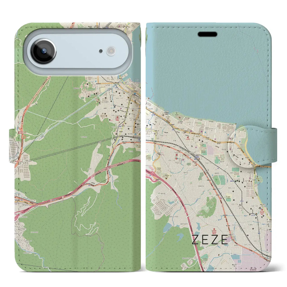 【膳所(滋賀県)】地図柄iPhoneケース(手帳タイプ)モノトーン・iPhone 17 Pro Max 用