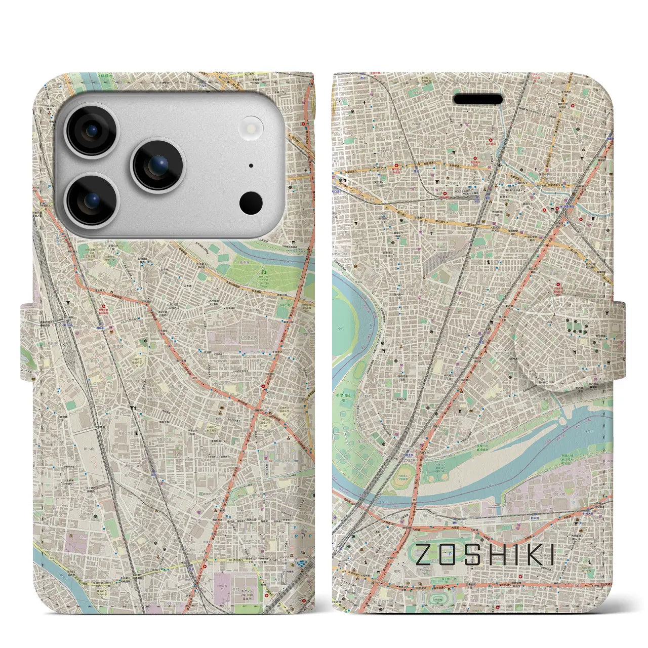 【雑色(東京都)】地図柄iPhoneケース(手帳タイプ)モノトーン・iPhone 17 Pro Max 用