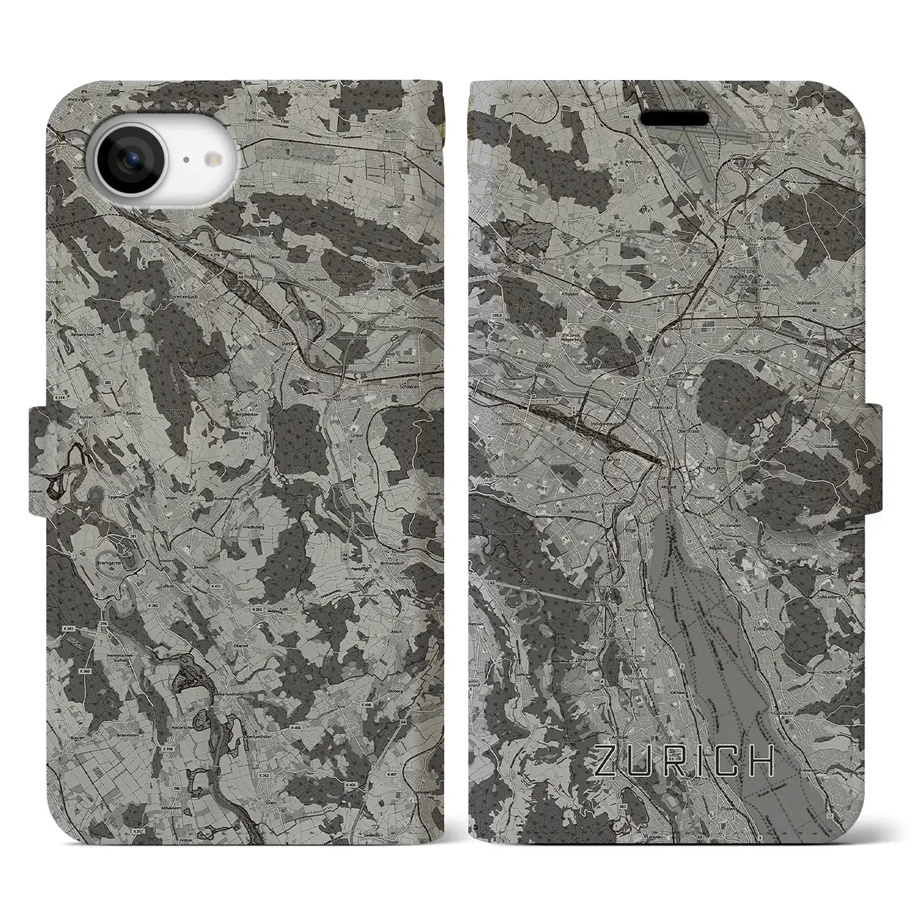 【チューリッヒ(スイス)】地図柄iPhoneケース(手帳タイプ)