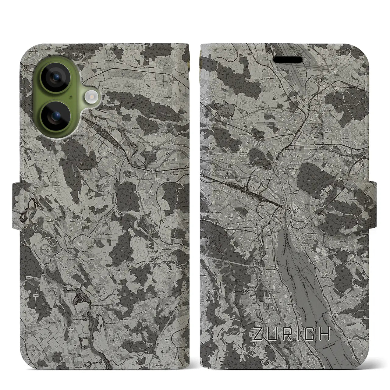 【チューリッヒ(スイス)】地図柄iPhoneケース(手帳タイプ)