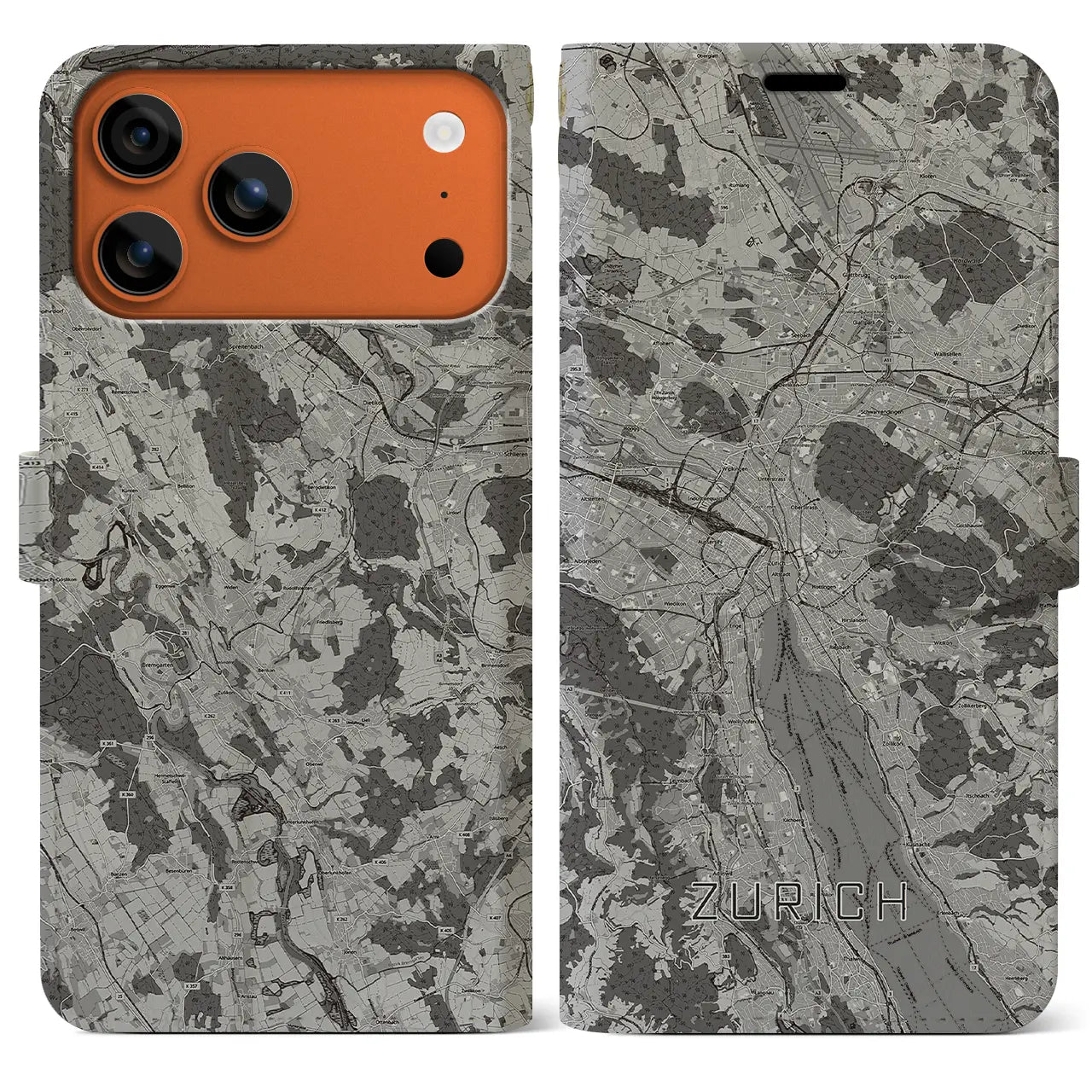 【チューリッヒ(スイス)】地図柄iPhoneケース(手帳タイプ)