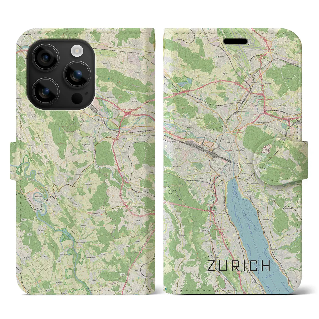 【チューリッヒ(スイス)】地図柄iPhoneケース(手帳タイプ)ナチュラル・iPhone 16 用