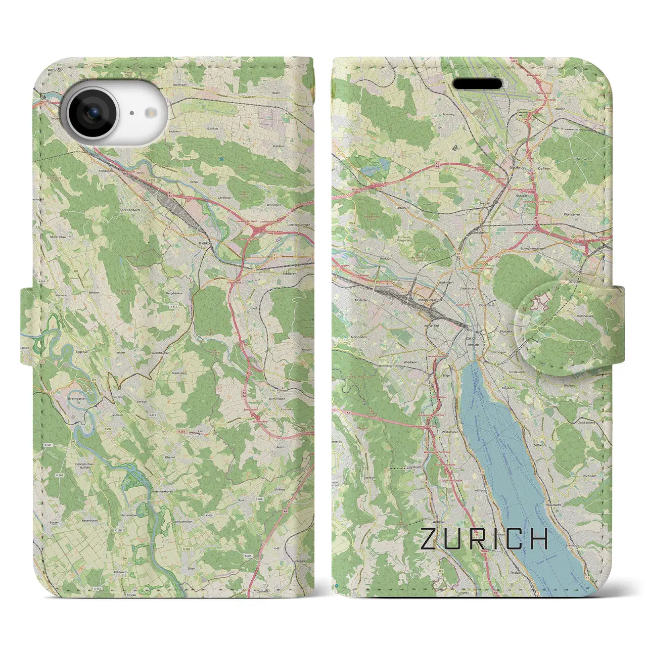 【チューリッヒ(スイス)】地図柄iPhoneケース(手帳タイプ)