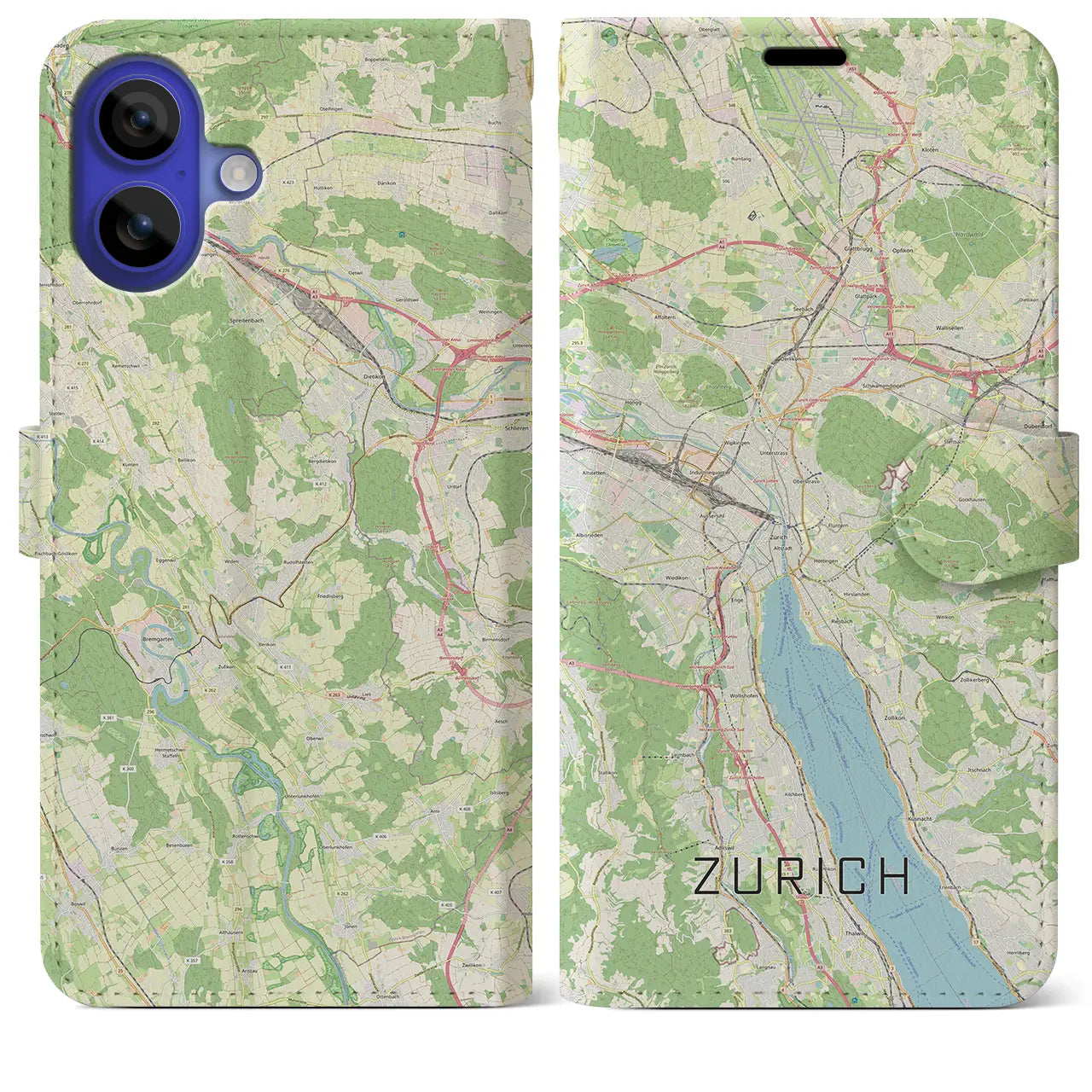 【チューリッヒ(スイス)】地図柄iPhoneケース(手帳タイプ)ナチュラル・iPhone 16 Pro Max 用
