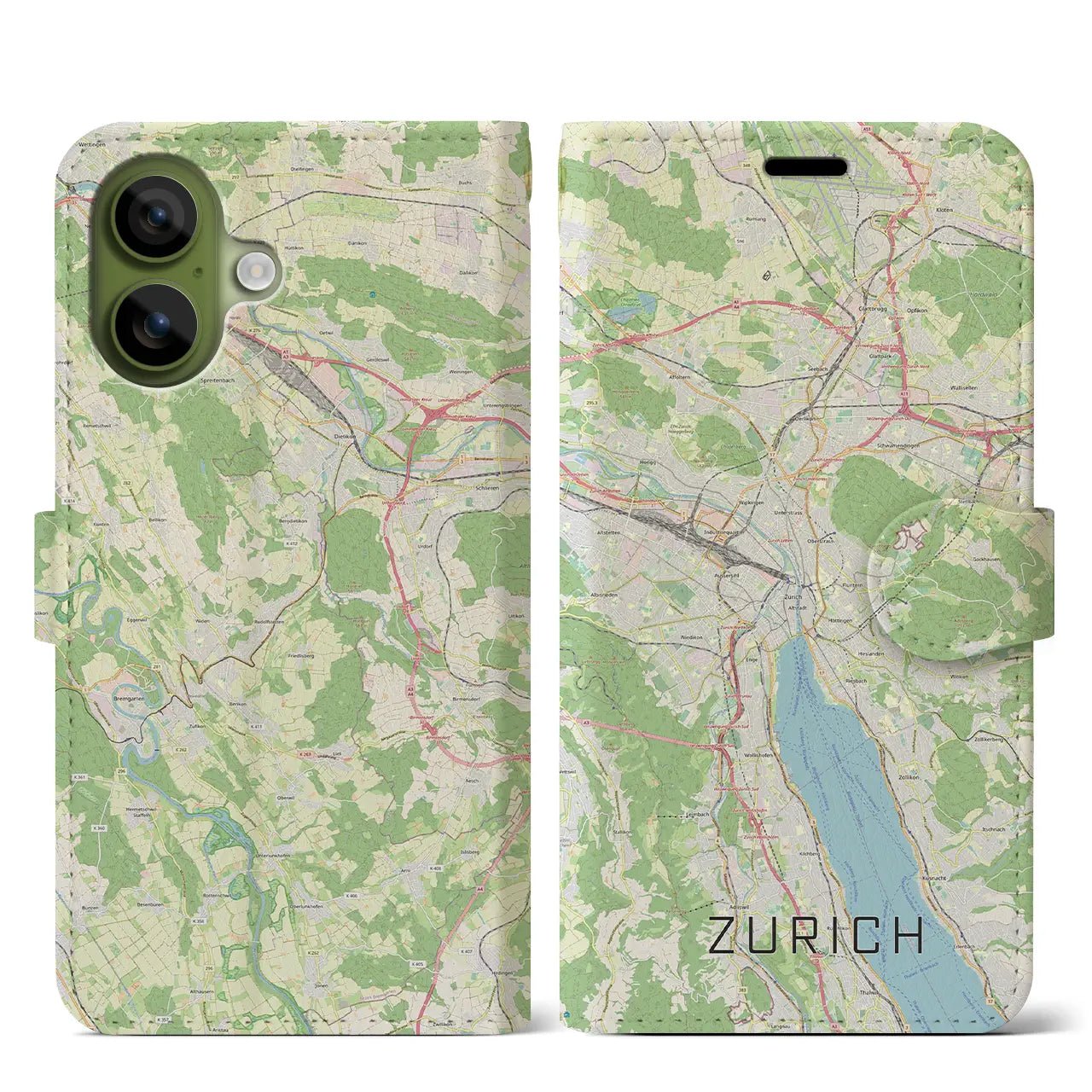 【チューリッヒ(スイス)】地図柄iPhoneケース(手帳タイプ)