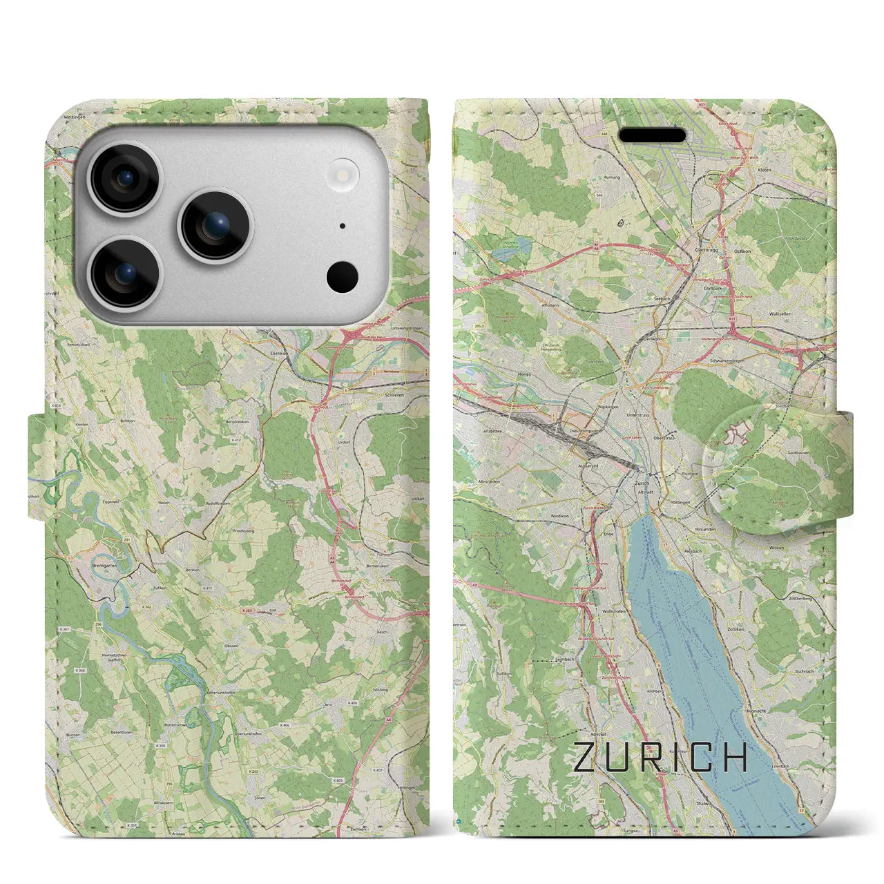 【チューリッヒ(スイス)】地図柄iPhoneケース(手帳タイプ)