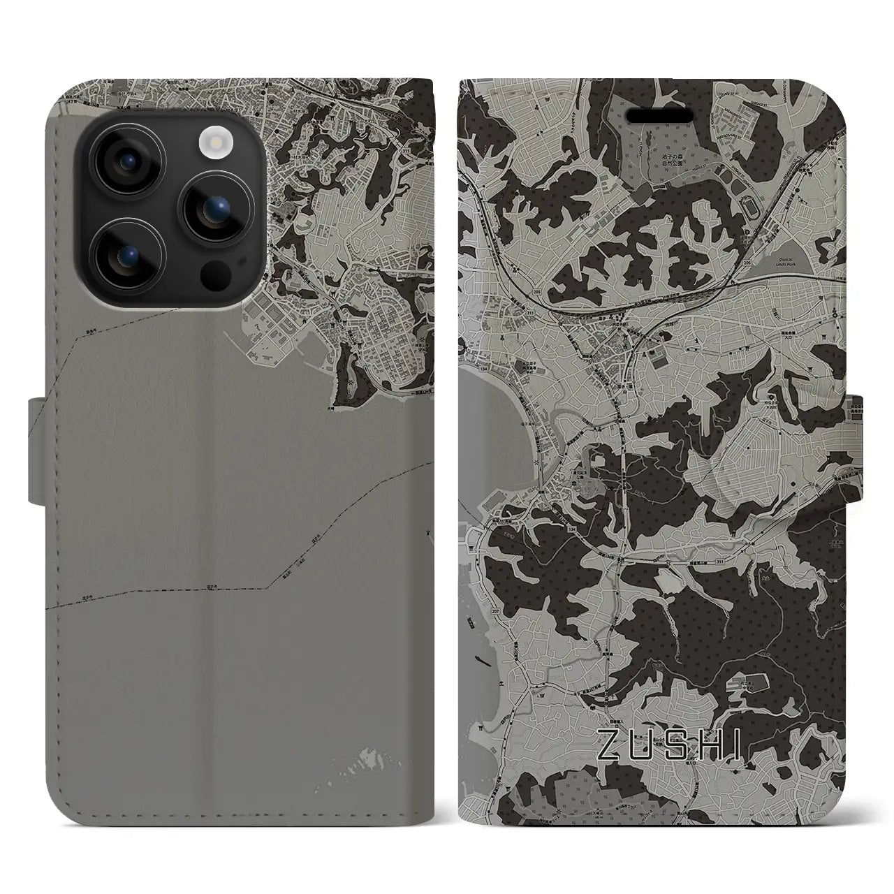 【逗子(神奈川県)】地図柄iPhoneケース(手帳タイプ)モノトーン・iPhone 16 用
