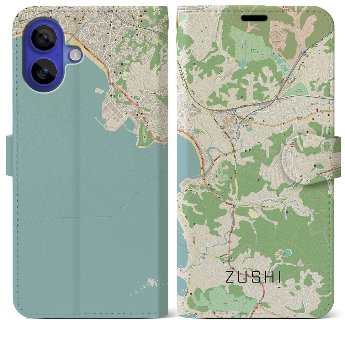 【逗子(神奈川県)】地図柄iPhoneケース(手帳タイプ)ナチュラル・iPhone 16 Pro Max 用