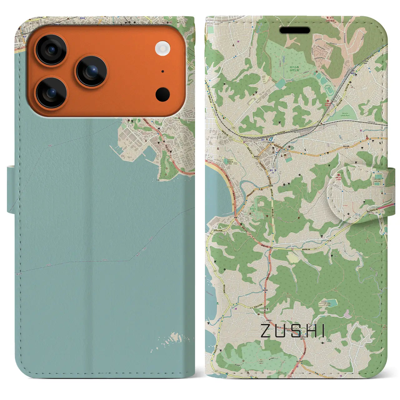 【逗子(神奈川県)】地図柄iPhoneケース(手帳タイプ)