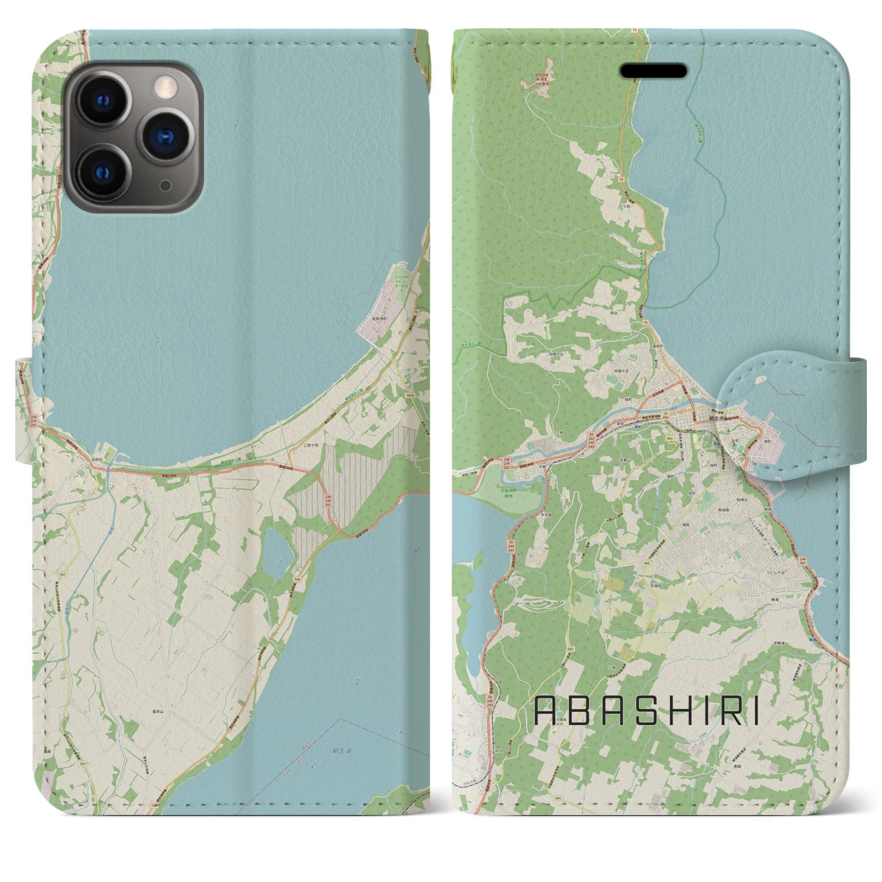 【網走(北海道)】地図柄iPhoneケース(手帳タイプ)ナチュラル・iPhone 11 Pro Max 用