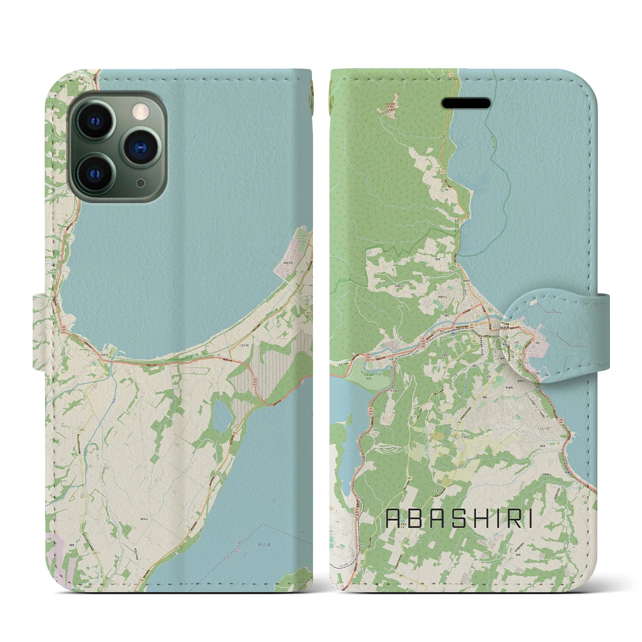 【網走(北海道)】地図柄iPhoneケース(手帳タイプ)ナチュラル・iPhone 11 Pro 用